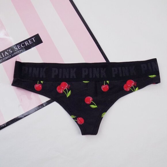 nwt Victoria's Secret PINK thong logo waistband cherries cherry fruit - Picture 3 of 5